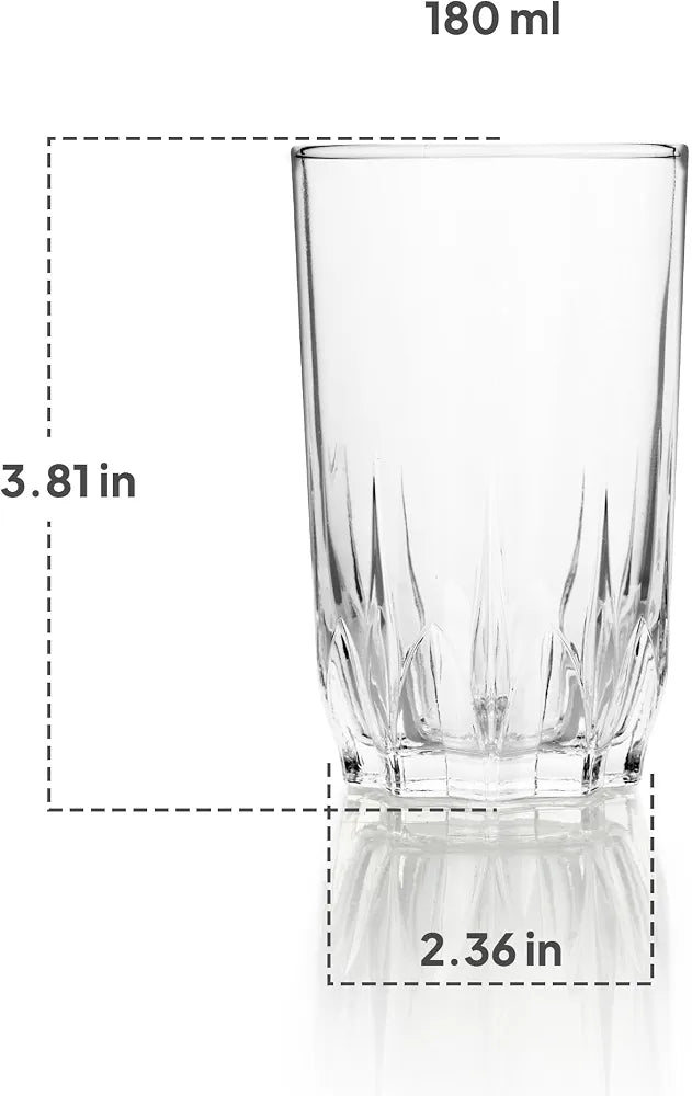 CELLO Glaze Glass Set of 6 Pcs 180ml, Transparent | Freezer & Fridge Safe, Leadfree Dishwasher Safe Toughened Crystal Clear Glasses Set For Drinking Water Juice Milk Cocktail Mocktail Coldrinks & Soda
