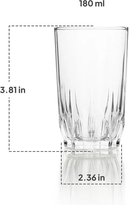 CELLO Glaze Glass Set of 6 Pcs 180ml, Transparent | Freezer & Fridge Safe, Leadfree Dishwasher Safe Toughened Crystal Clear Glasses Set For Drinking Water Juice Milk Cocktail Mocktail Coldrinks & Soda