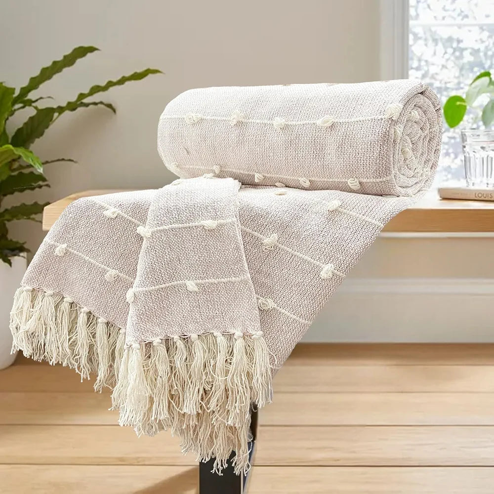 Sajavat Home Hand Knitted Pure Cotton 3 Seater Sofa Throw Colour Pink