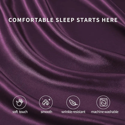 Cloth Fusion Satin Elastic Fitted Bedsheets Double Bed Luxury Queen Size with 2 Pillow Covers Wine