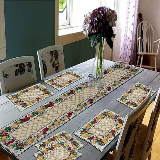Galaxy Home Decor Dining Table 6 Table Mats with Runner (Mat 13x18 inches and Runner 13x54 inches) Cotton Mat