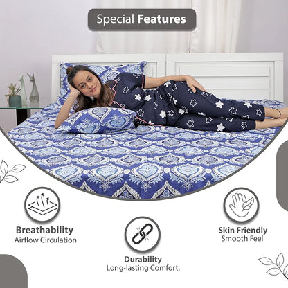 Divine Casa 144 TC Super Soft 100% Cotton Bedsheet for Double Bed  144 Thread Count Floral Colour Dazzling Blue