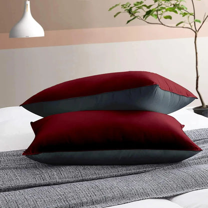 Cloth Fusion Premium Microfiber Soft Pillow Set of 2 for Sleeping Standard Size Maroon & Grey