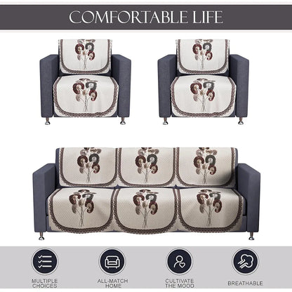 Kuber Industries Set of 10 Velvet Anti-Skid Sofa Cover 5-Seater Digital Flower-Cream & Brown