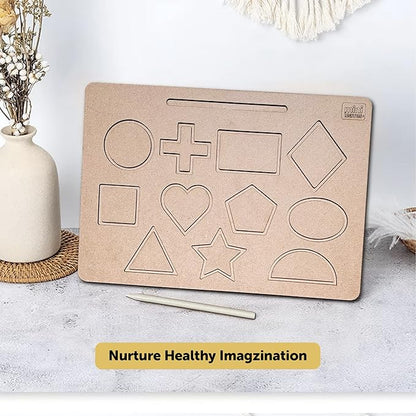 Mini Leaves Wooden Tracing Board Geometric Shapes | Pre-writing Early Practice Board for Kids 2+ Years
