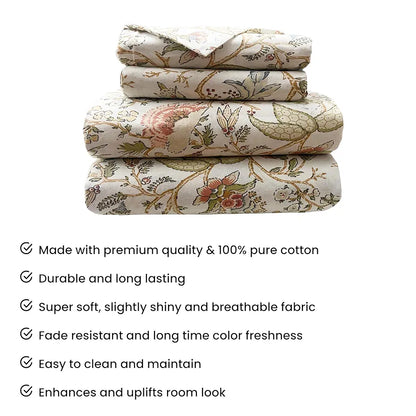 Sajavat Home 100% Pure Cotton King Size Bedsheet Set with 2 Pillow Covers Colour Beige & Floral