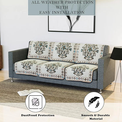 Kuber Industries Sofa Cover Net Sofa Slipcover Set 5 Seater Sofa Cover Flower Digital Embroidery Print-730 Green