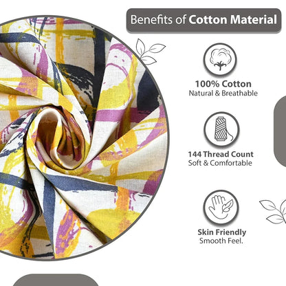 Divine Casa 144 TC Pure Cotton Double Size Bedsheet with 2 Pillow Covers Abstract Weave Colour Purple Yellow