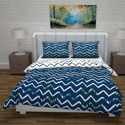 Divine Casa Micro Polyester Reversible Double Bed Queen Size Floral Printed Duvet Cover Colour Dark Blue and White