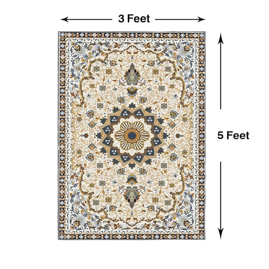 ishro home Feet 3D Jet Multi Printed Carpet Rug Runne Colour Persian White 3 x 5 Feet