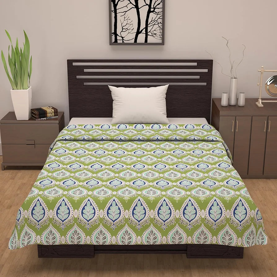 Divine Casa Floret 100% Cotton Single Dohar 120 GSM Soft & Lightweight Throw Blanket Colour Palm Green