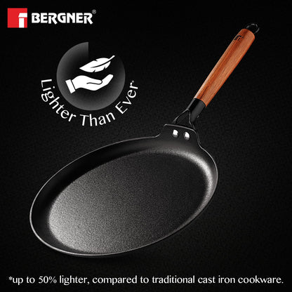 Bergner Odin 28 Cm Cast Iron Dosa Tawa With Wooden Coated Handle