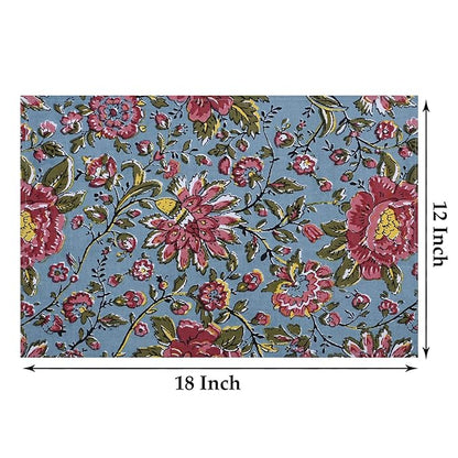 Texstylers Cotton Canvas Block Printed Jaipuri Rajasthani 1 Table Runner and 8 Placemat Set Red Green