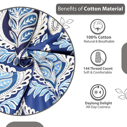 Divine Casa 144 TC Super Soft 100% Cotton Bedsheet for Double Bed  144 Thread Count Floral Colour Dazzling Blue