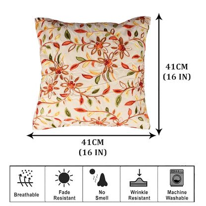 Kuber Industries Cushion Cover Pillow Covers Embroidery Cushion Covers Set of 5 Cream