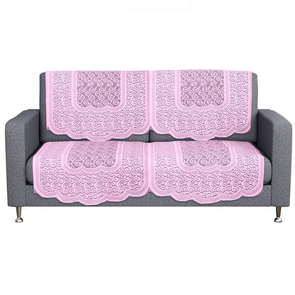 Kuber Industries Sofa Cover Net 2+1 Seater Sofa Slip Cover Set Zig Zag Printed Pink