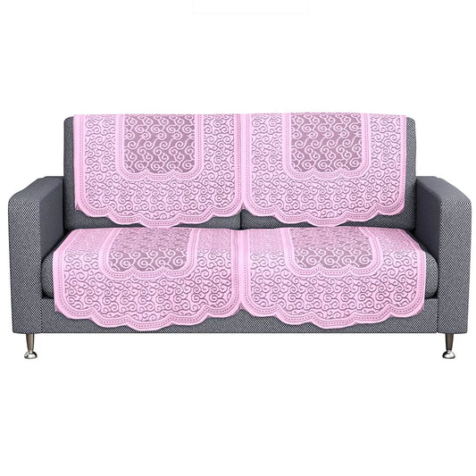 Kuber Industries Sofa Cover Net 2+1 Seater Sofa Slip Cover Set Zig Zag Printed Pink