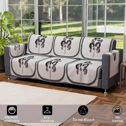 Kuber Industries Set of 16 Velvet Anti-Skid Sofa Cover 5-Seater with Arm Cover Digital Flower-Cream & Green