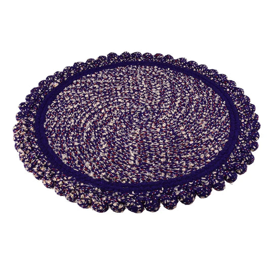 Kuber Industries Round Shape Feather Door Mat Cotton 20 Inch Large Purple Colour