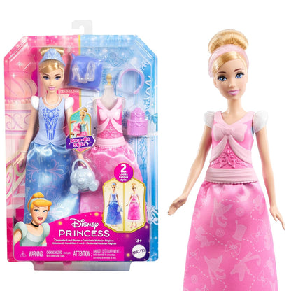 Mattel Disney Princess 2-in-1 Stories Cinderella Fashion Doll with 2 Snap-On Bodices 2 Skirts