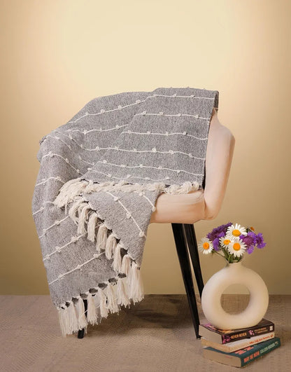 Sajavat Home Hand-Knitted Pure Cotton 3 Seater Sofa Throw Colour Black & Beige