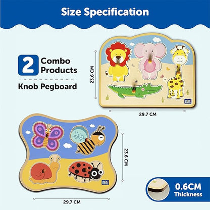 Mini Leaves Jungle Animal Friends and Insects Jumbo Knob Wooden Puzzle | Knob Puzzles for Kids for Kids | Educational Puzzle