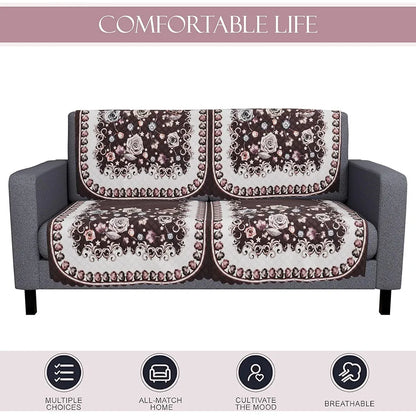 Kuber Industries Set of 6 Durable 2+1 Seater Sofa Covers Gulab White Brown