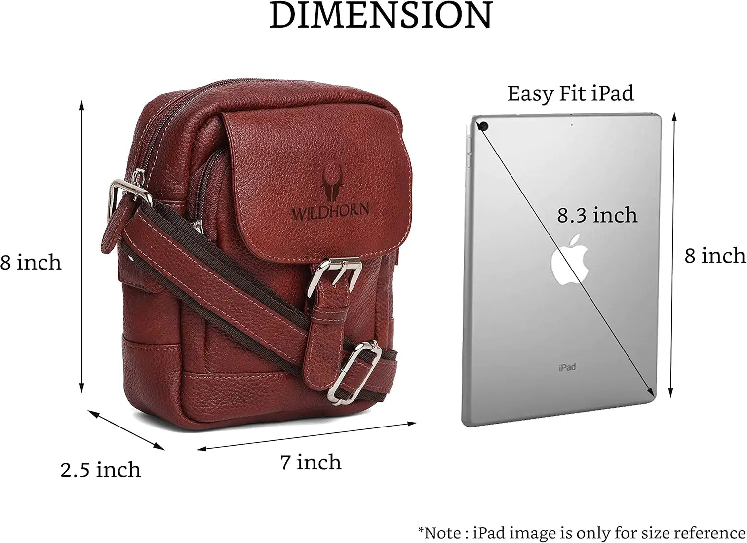 WildHorn Leather Sling Messenger Bag for Men I Multipurpose Crossbody Bag I Travel Bag with Adjustable Strap I Utility Bag I Dimension : L-6 inch W-2.7 inch H-8.5 inch