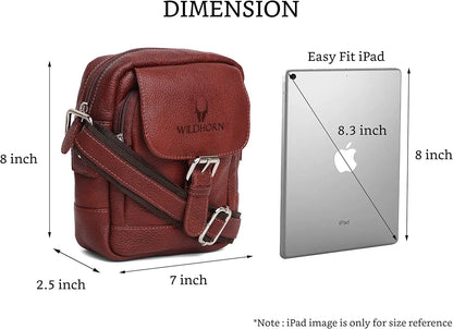WildHorn Leather Sling Messenger Bag for Men I Multipurpose Crossbody Bag I Travel Bag with Adjustable Strap I Utility Bag I Dimension : L-6 inch W-2.7 inch H-8.5 inch