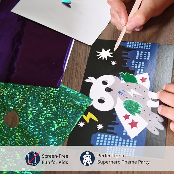 Chalk and Chuckles Paper Art and Craft Kit | Fabulous Foil Art | Create 12 Superhero Animals Theme Pictures | Creative Toys for Kids