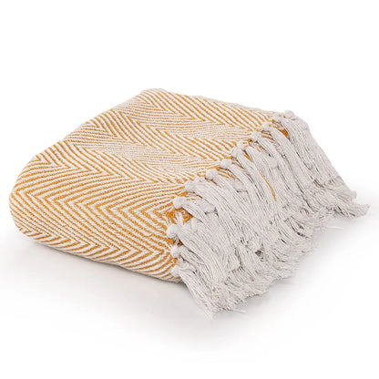 Sashaa World Cotton Striped Chevron Throw Blanket Colour Yellow