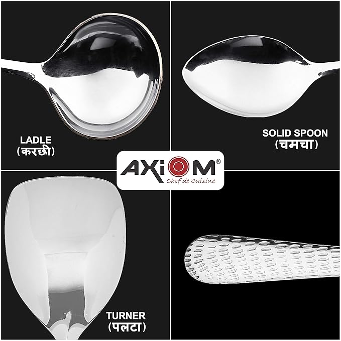 Axiom Serving Tools Stainless Steel 4 Piece Heavy Gauge Non-Stick Set Spoon For Serving