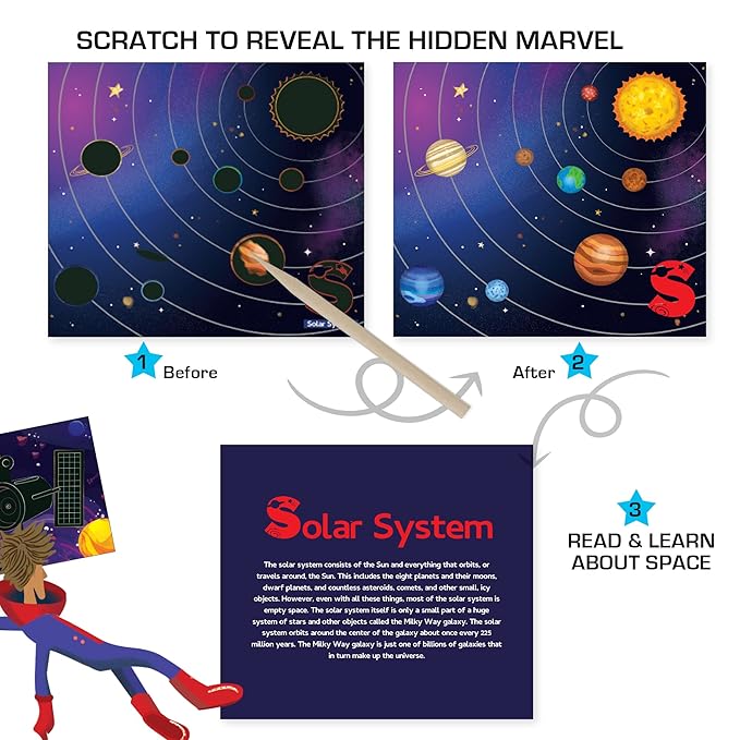 Chalk and Chuckles a to Z Space Adventure | Scratch Art Craft for Kids 4-9 Years | 2 in 1 Learning Activities