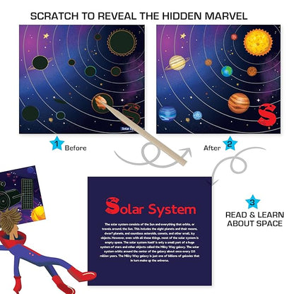 Chalk and Chuckles a to Z Space Adventure | Scratch Art Craft for Kids 4-9 Years | 2 in 1 Learning Activities