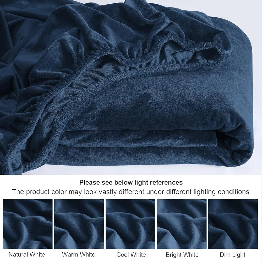 Cloth Fusion 200 TC Warm Winter Elastic Fitted Bedsheet for Double Bed King Size with 2 Pillow Covers Navy