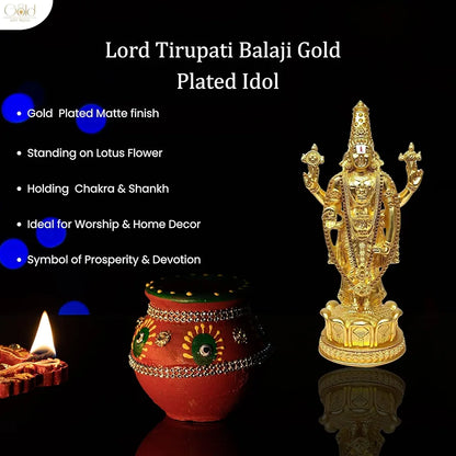 Gold Art India Lord Tirupati Balaji Idol Murti for Mandir Gold Matte