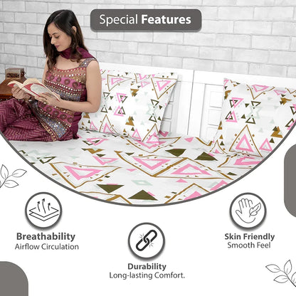 Divine Casa 144 TC Cotton Bedsheet for Double Bed with 2 Pillow Cover Colour Pink Olive