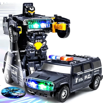 Kidology Transforming Robot Car Black With Light Police Cars for Kids