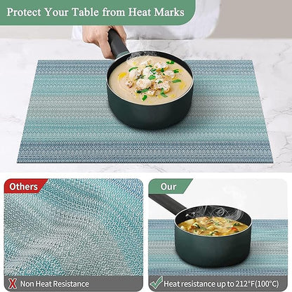Leeonz Easy to Clean Non-slip Heat Resistant Dining Table Place Mats Ombre Blue Set of 4pcs