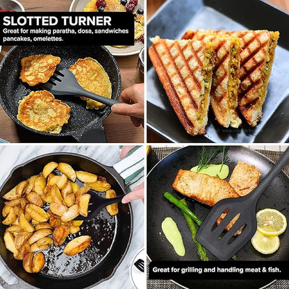 Fiable Premium Big Silicone Turner Spatula Perfectly Angled Turner Black