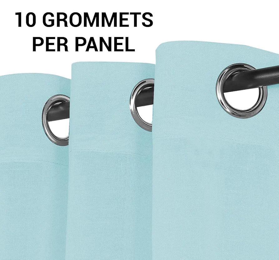 Cloth Fusion Cotton Feel Sheer Door Curtains 7 Feet Long Set of 2 Semi-Transparent Aqua