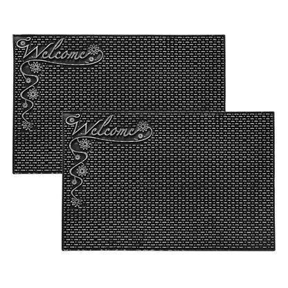 Kuber Industries Door Mat Rubber Mud Trapper Mat Welcome Mat Black & Silver Colour