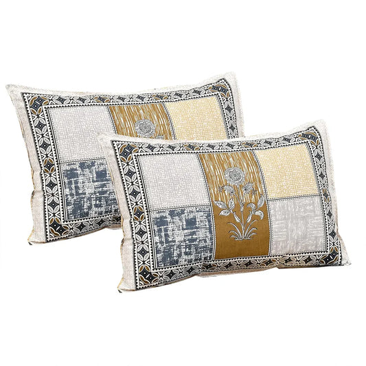 Kuber Industries Double Bedsheet with 2 Pillow Covers 160 TC Premium Cotton Gray & Yellow