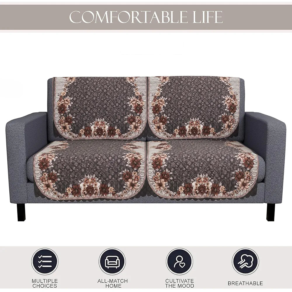 Kuber Industries Set of 4 Durable 2 Seater Sofa Cover for Living Room Floral Print Dark Olive Green