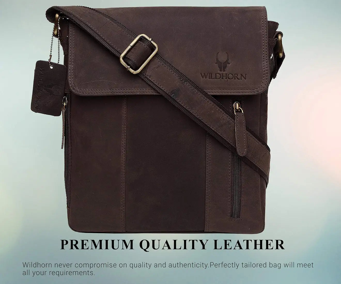 WildHorn Leather 11 inch Sling Messenger Bag for Men I Multipurpose Crossbody Bag I Travel Bag with Adjustable Strap 