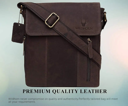 WildHorn Leather 11 inch Sling Messenger Bag for Men I Multipurpose Crossbody Bag I Travel Bag with Adjustable Strap 