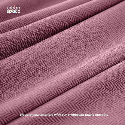 Urban Space Blackout Curtains for Door Set of 2, Embossed Herringbone Design Light Blocking Blackout Curtain for Living Room, Curtains with Eyelets and Tieback Drift Pink