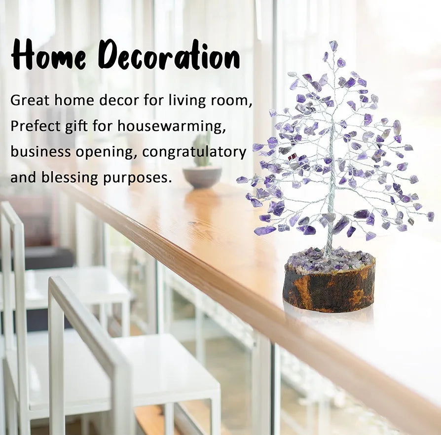 Crocon Amethyst Gemstone Money Tree Feng Shui Bonsai Silver Wire