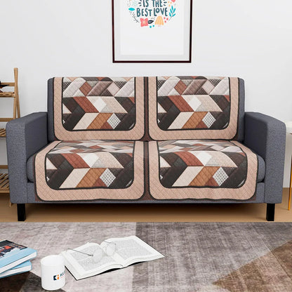 Kuber Industries Set of 4 Velvet 2 Seater Sofa Covers for Living Room Triangular-Cream & Brown