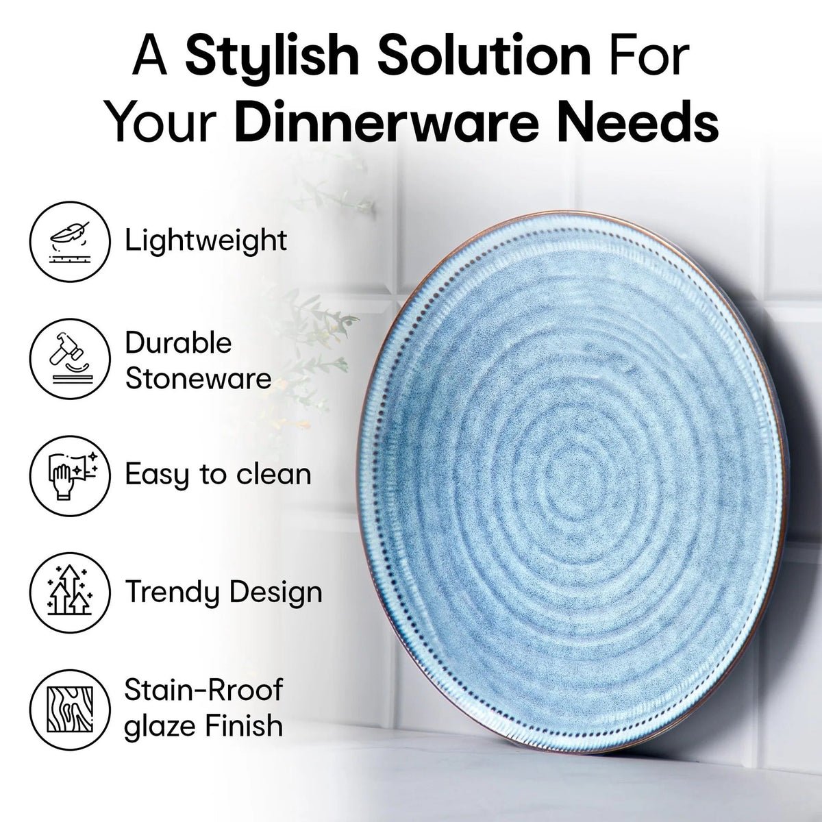 Anko 11 inch Maison Stoneware Dinner Plates Set of 2 Blue Microwave Dishwasher Safe BPA Free